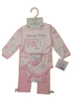 Clearance 4Pcs 9M Pink Elephant Print Long Sleeve Cotton Baby Girl Bodysuit Pants Bib Socks Set