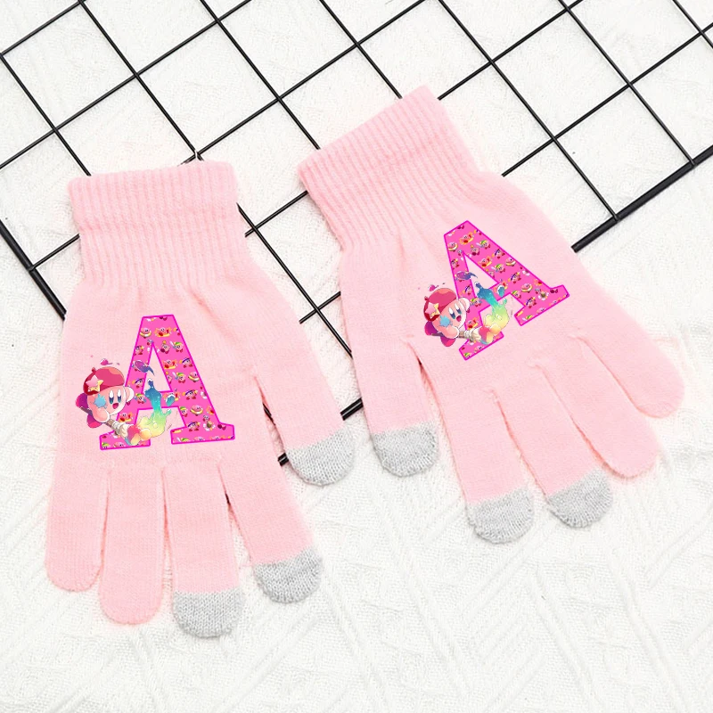 Kirbys Winter Gloves Girls Anime Letter A-Z Touchable Screen Glove Kids Warm Fashion Accessory Children Christmas Gift Hot Sales