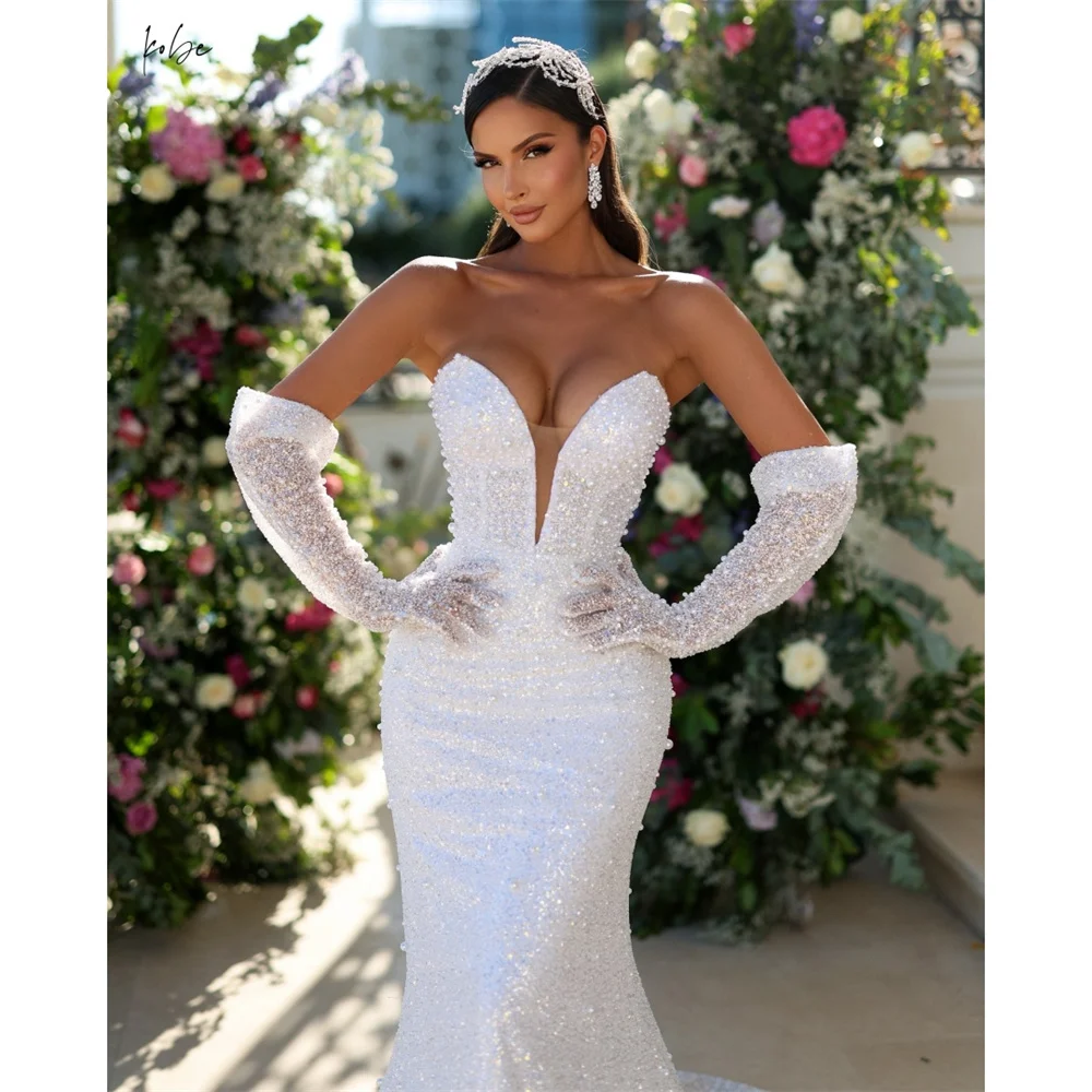 

Kobe Gloves Deep V-neck Mermaid Strapless Wedding Dresses Long Trailing vestidos de noche Sleeveless Formal Evening Customized