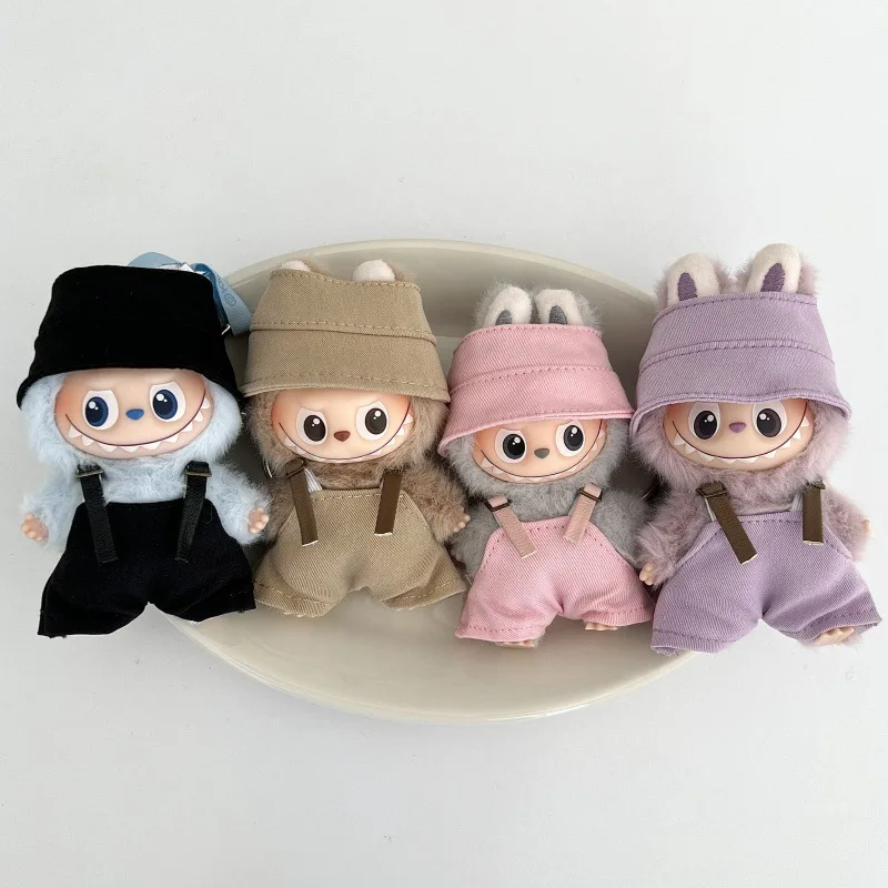 Voor Labubu Kleding Pop Accessoires Overalls Emmer Hoed Set Lederen Sling Verstelbaar Voor Labubu 4.0 Pin Voor Liefde Pop Outfit
