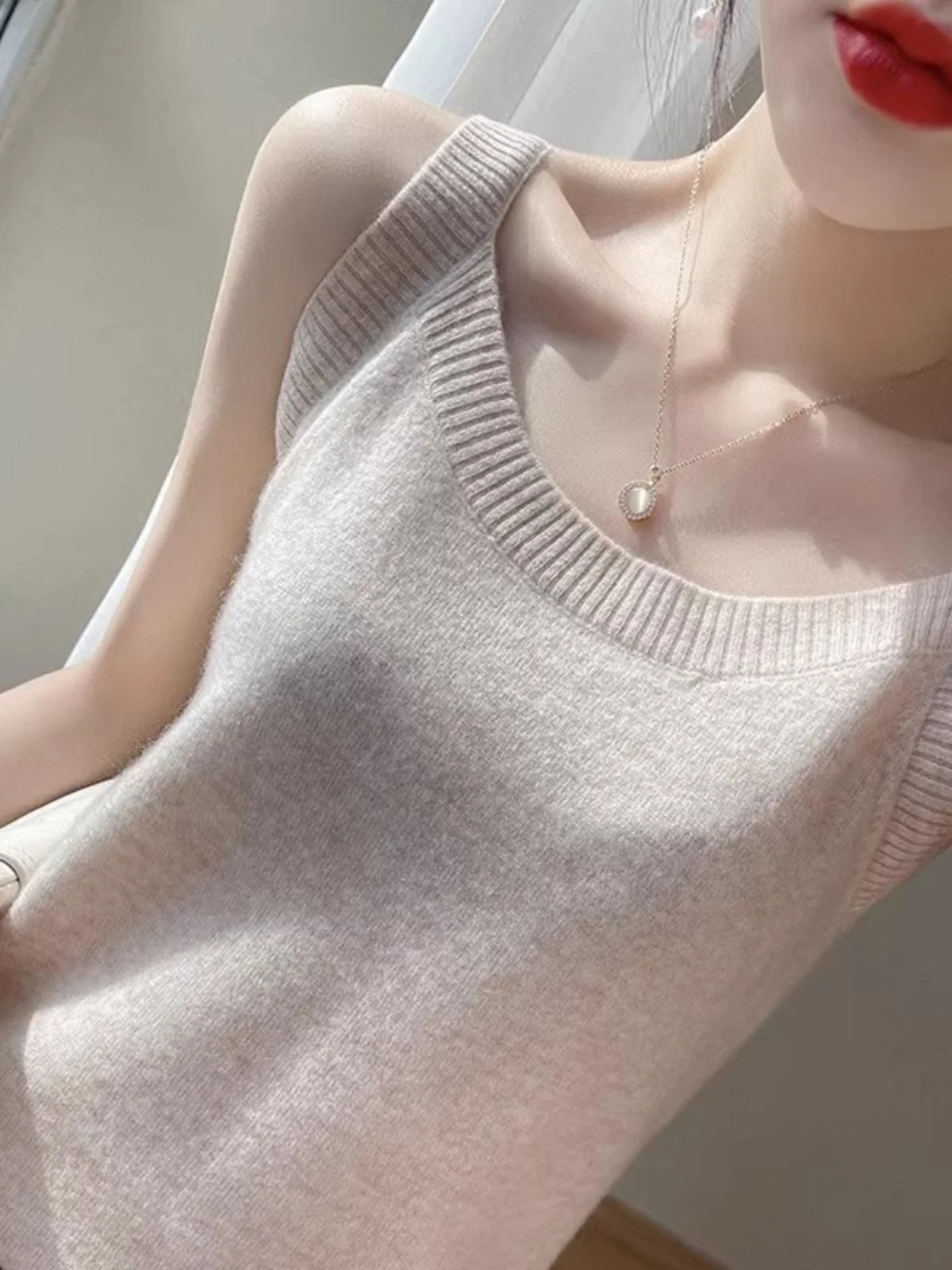 

Women's Slim Fit Wool Knitted Tank Top Vest Autumn Winter Pure Camere Base Layer irt Commute Sle Square Collar Svel