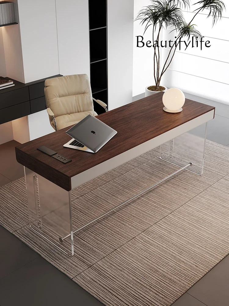 Italian minimalist light luxury study computer desk solid wood designer high-end acrylic suspension desk