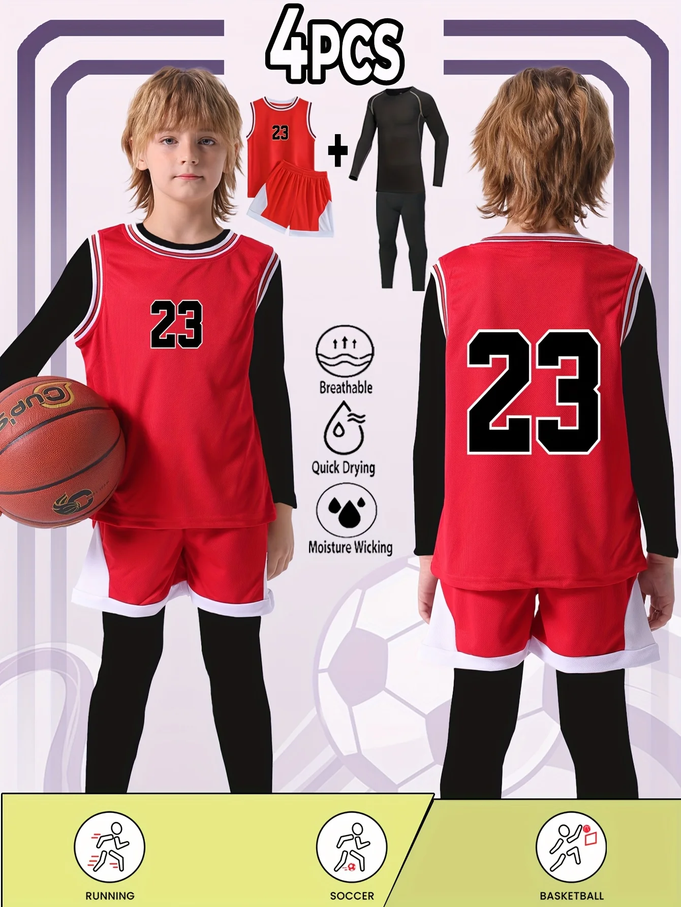 

Kids Basketball Fitness Outfit Set Combination Sports Wear for Outdoor Activities Fashionable Clothing for Children