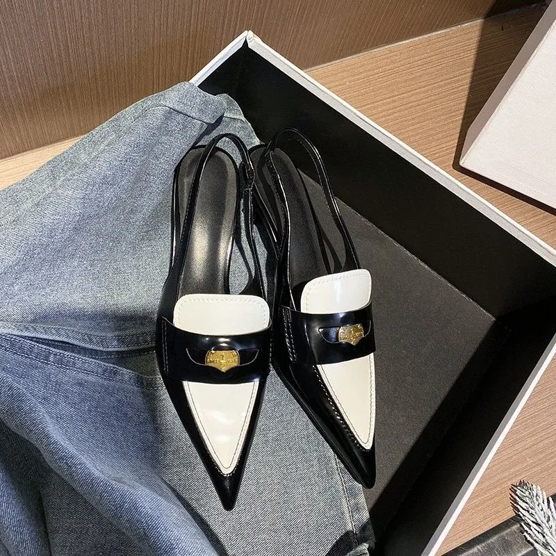 

Pointed Toe Sandals Women 2026 New Stiletto Heel Back Empty French Vintage High Heels