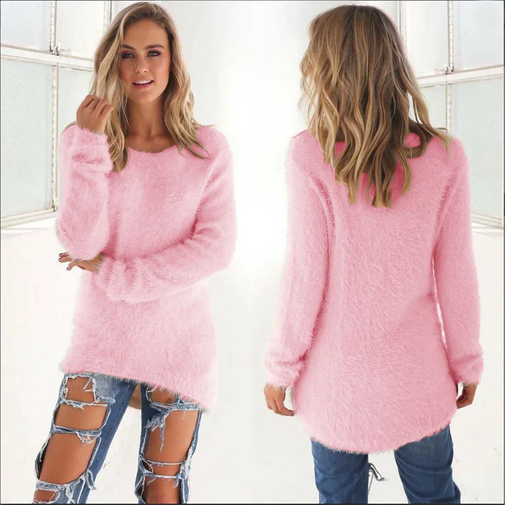 2023 Women\'s Winter Fleece Fluffy Sweater Jumper Ladies Warm Pullover Tops Blouse Shirt Clothing Plus Size