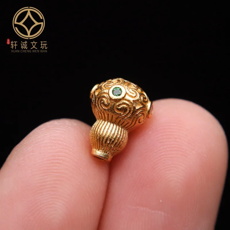 original-gold-plated-diamond-inlaid-gourd-waist-spacer-beads-handmade-stringing-knotting-diy-scholar-bracelet-craft-accessory