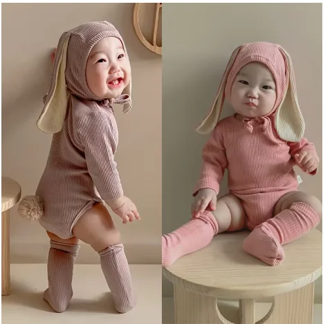 

Комплект комбинезона Baby Bunny — милый костюм с длинными ушками, шапкой и носками, наряд из трех предметов для фотографии на день рождения, повседневная детская одежда