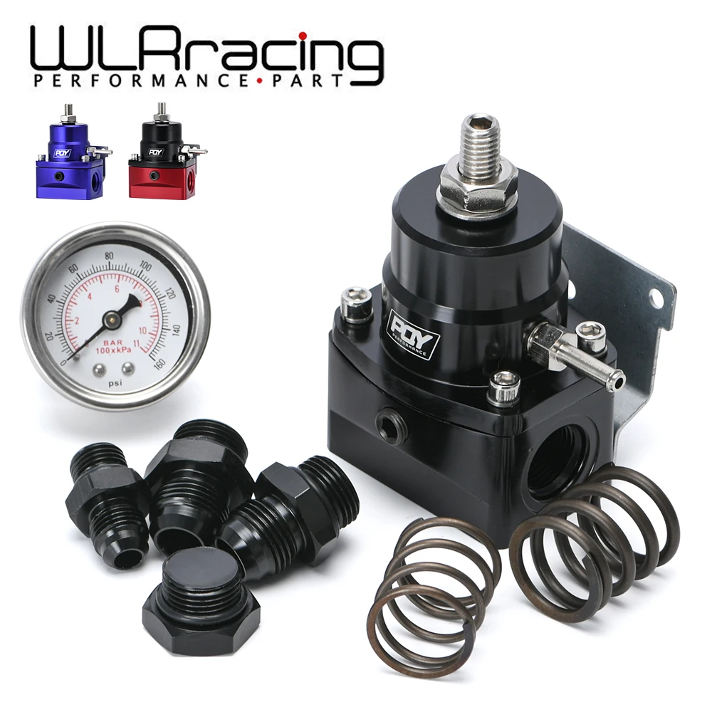 

Aluminum Universal AN8 Feed & AN6 Return Line Fuel Pressure Regulator W/ 0-160PSI Gauge Set 3-20 20-45 45-70 Pressure Springs