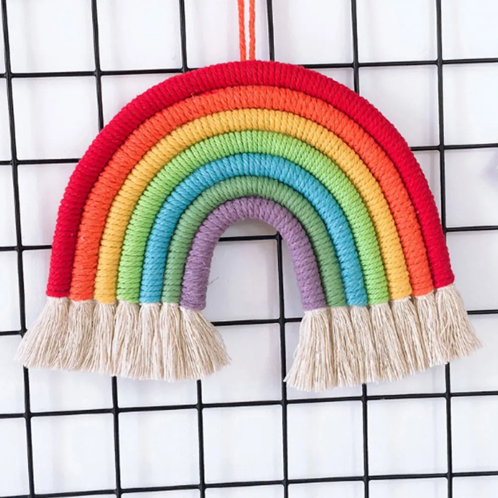 

Handmade Cotton Rope Rainbow Pendant 6 Color Styles Wall Mounted Weaving Craft Hanging Decoration for Home Bedroom Door