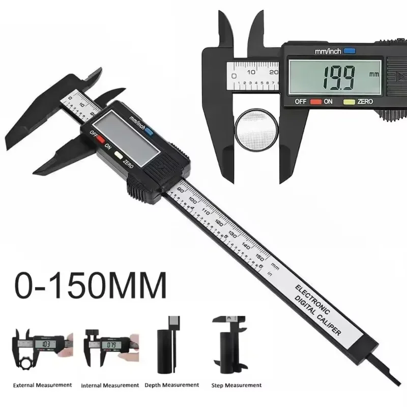 150mm Plastic Electronic Digital Caliper Carbon Fiber Dial Vernier Caliper Gauge Micrometer Digital Ruler Measuring Tool