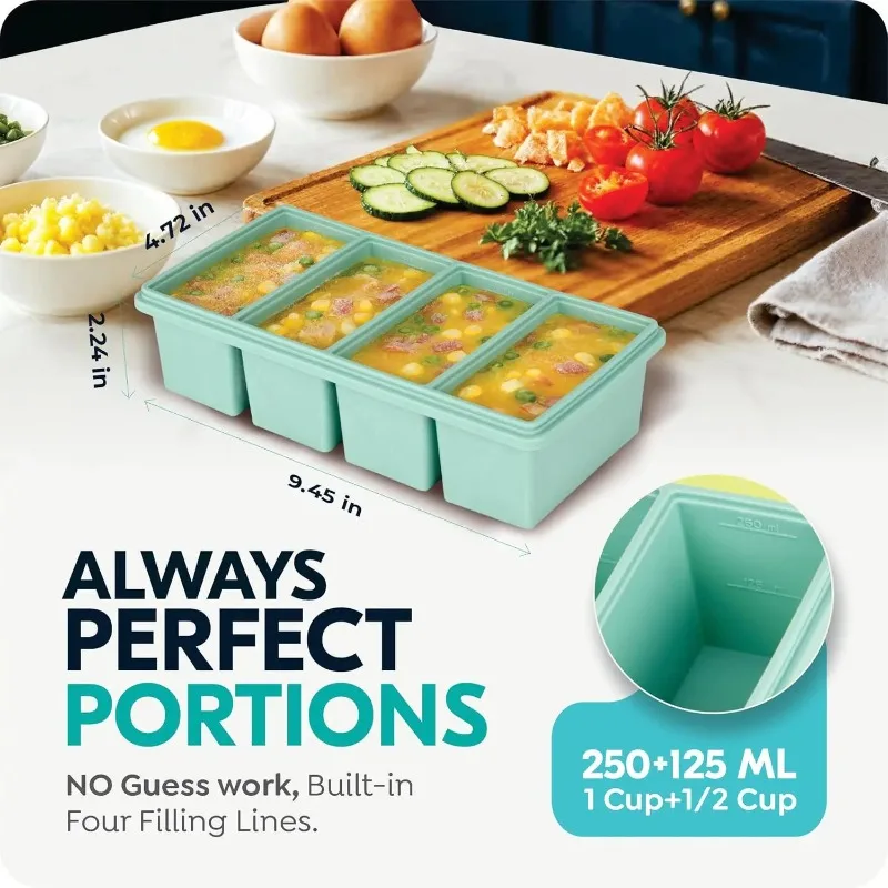 1000ml Silicone Freezer Soup Tray with Lid 250ml/500ml Single Grid Ice Cube Mold Sauce BPA Free Portion Control Food Storage Pod