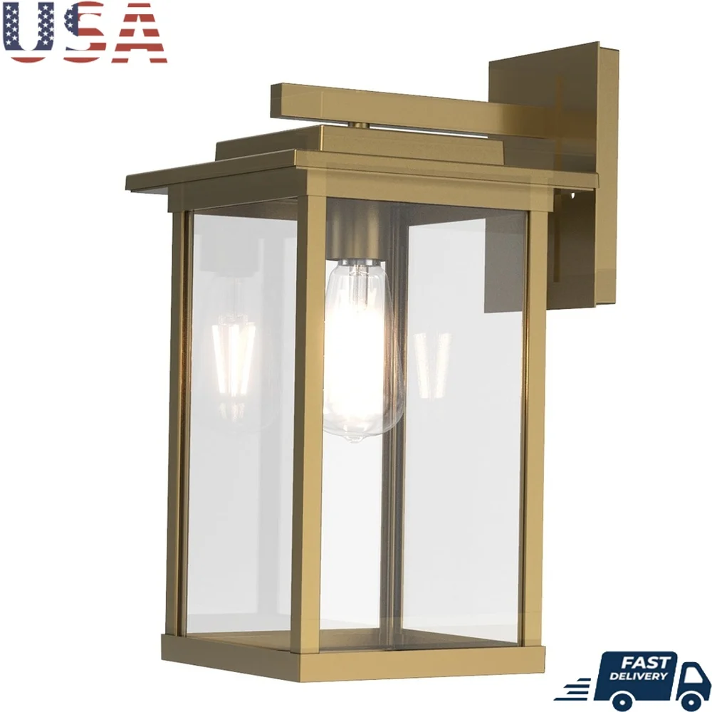 

Classic Outdoor Wall Light Fixture Brass Finish Glass Lens Hardwired Electric LED Bulb 75W Equivalent Energy Saving 800 Lumen
