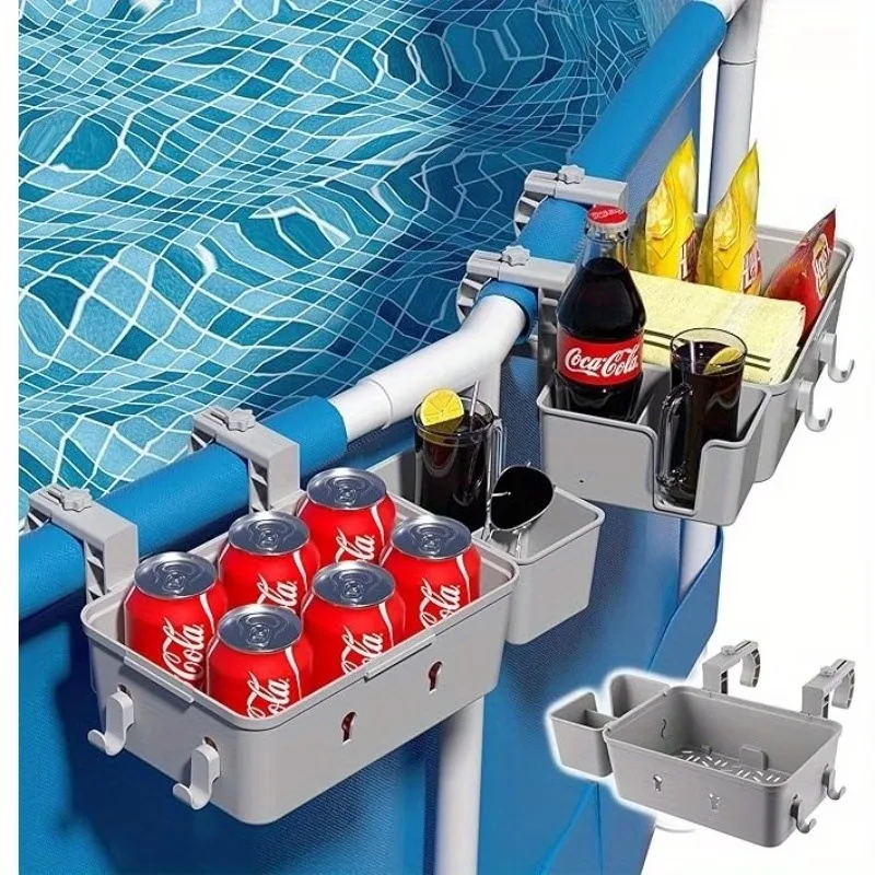 Oreilet Poolside Storage Basket Above Ground Pool with Cup Holders Swimming for Drinks Gear Towels Beverages Organizer Accessori