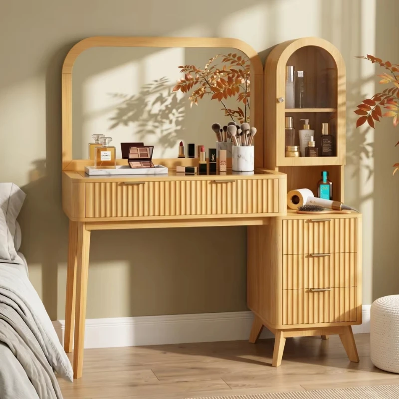 Grooved dresser lamp mirror glass top 4 drawers storage LED display charging station