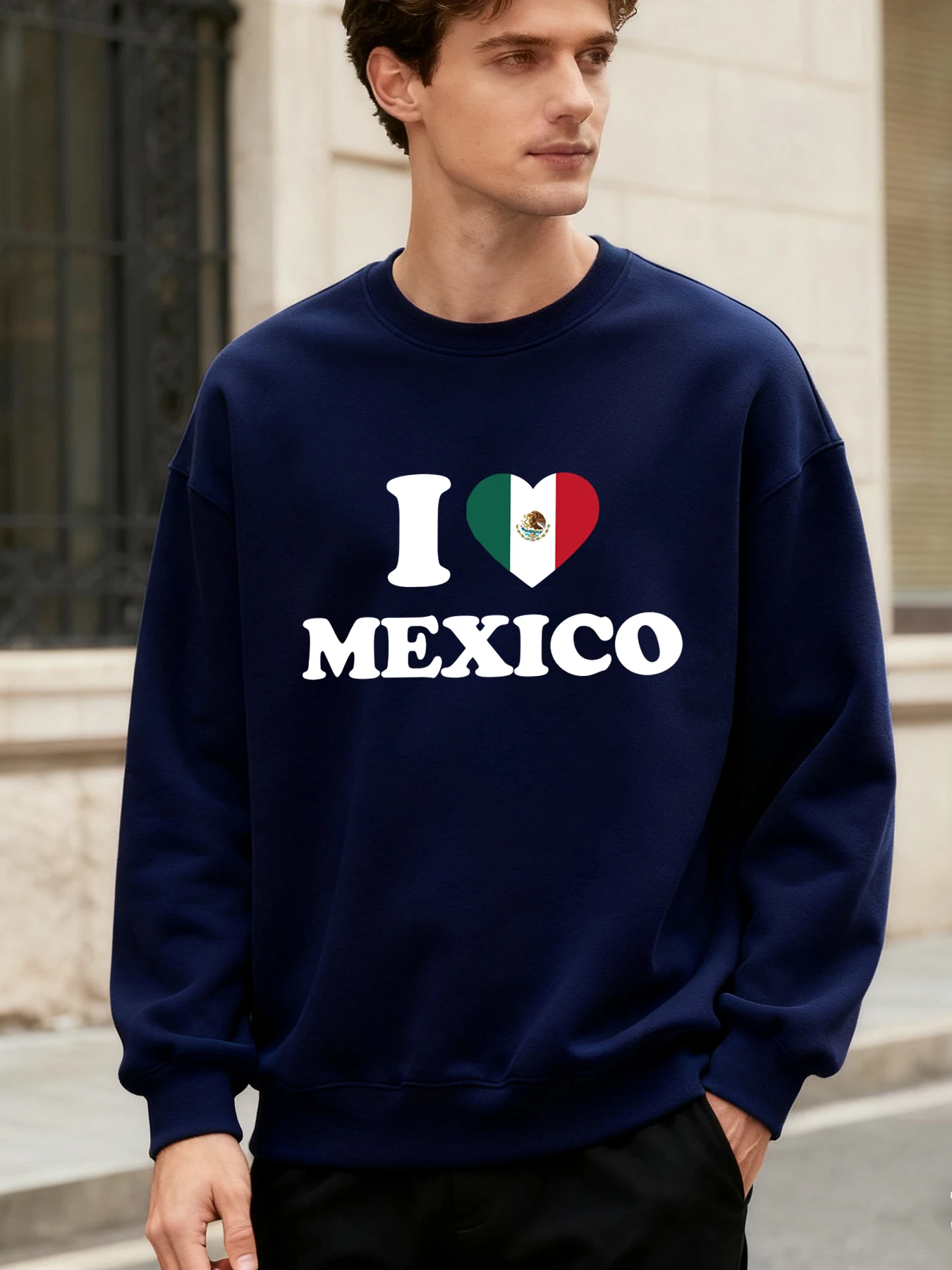 

Толстовка с городским узором «Я люблю Мексику», мужская осенняя одежда для бега, пуловер с круглым вырезом большого размера, повседневная удобная спортивная одежда