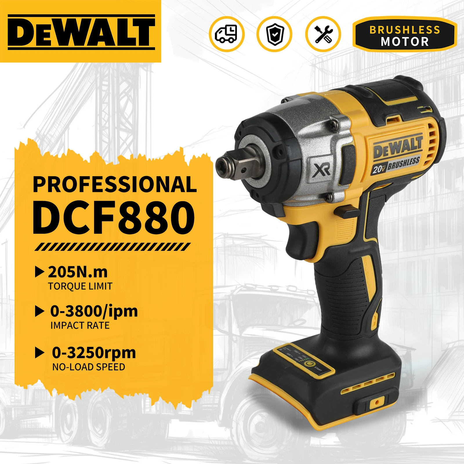 DeWalt DCF880 Brushless Motor Cordless Electric Screwdriver Impact Driver Construction Fastening Hand Tool