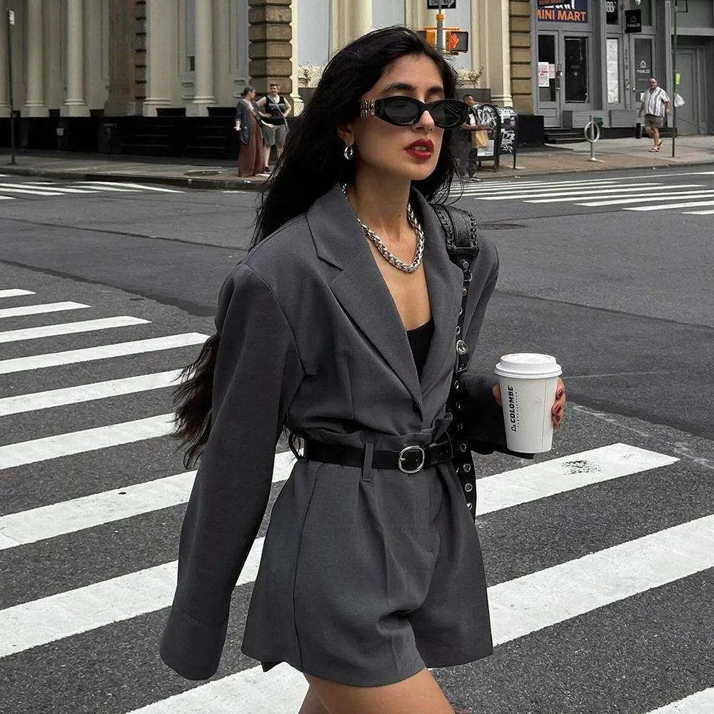 

Women's Autumn Commute Suit Shorts Set Loose Fit Long Sleeve Blouse And Pants Three Piece Set Fashionable Workwear
