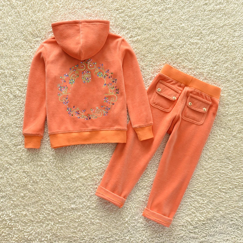 Children Clothes Girl Velvet Tracksuit Juicy Coursera Winter Casual Hoodies and Trousers Two Piece Set