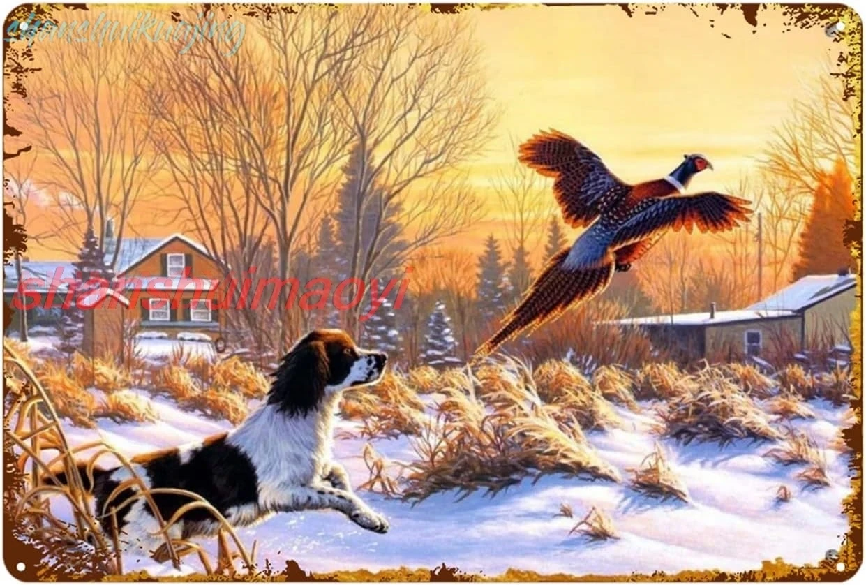New Vintage Retro Metal Tin Sign Pheasant Hunting Dog Snow Barn Home Bar Club Kitchen Restaurant Wall Art Decor Plaque Sign sign