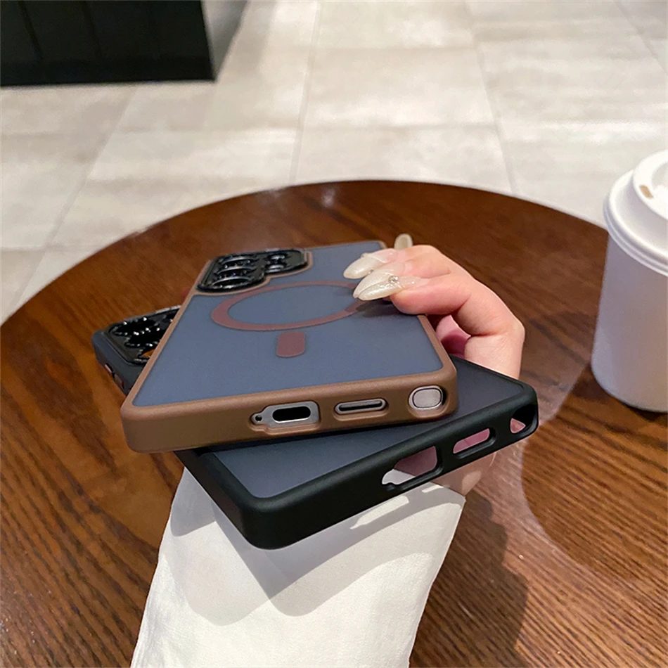 หรูหราสีฮิตเลนป้องกันแมทแม่เหล็กเกราะสำหรับซัมซุงกาแล็คซี่ S24 พลัส S23 S25 อัลตร้าสำหรับแม็กเซฟกันกระแทก