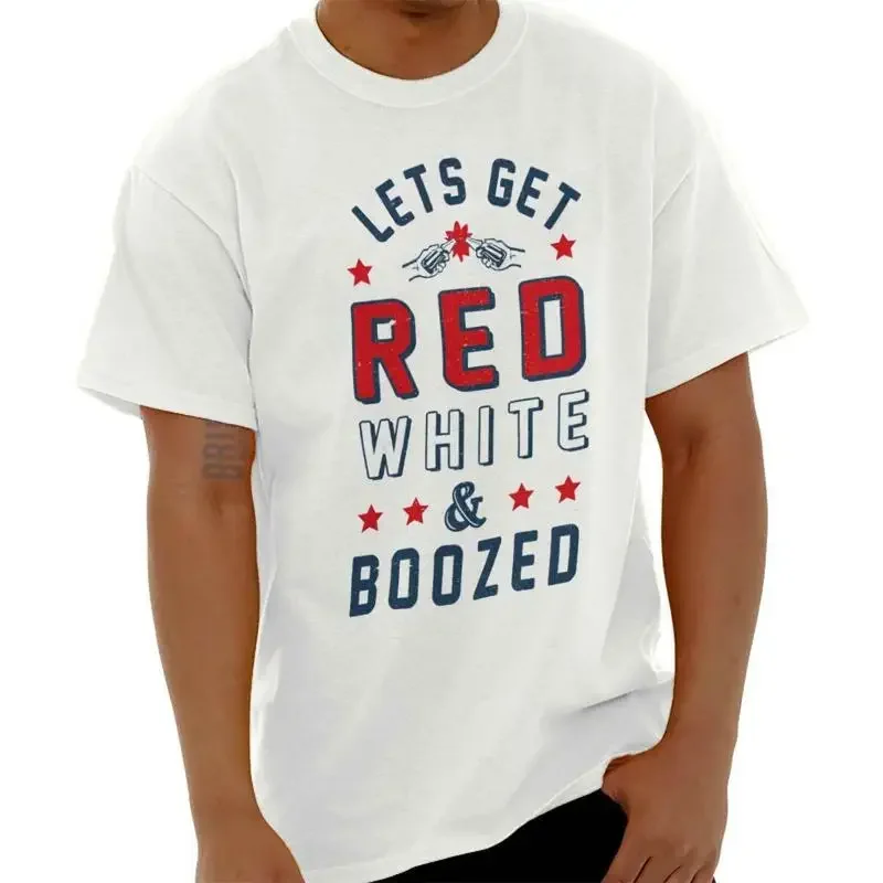 Red White Boozed USA July 4 Party Drinking Womens or Mens Crewneck T Shirt Tee