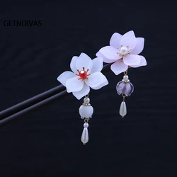 Vintage Wooden Hair Stick Chinese Style Flower Hairpin With Tassel Elegant Hair Clip Headband Hair Accessories Hairpins Gift SL