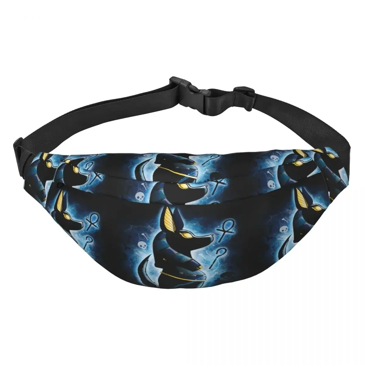 Casual Ancient Egyptian Anubis Fanny Pack Women Men Hieroglyphics Sling Crossbody Waist Bag for Traveling Phone Money Pouch