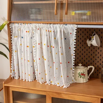 Einfache Baumwolle Gänseblümchen Kurzen Vorhang Straße Tasche Schatten Floral Quaste Für Küche Schlafzimmer Wohnzimmer Erker Fenster Schrank Vorhang