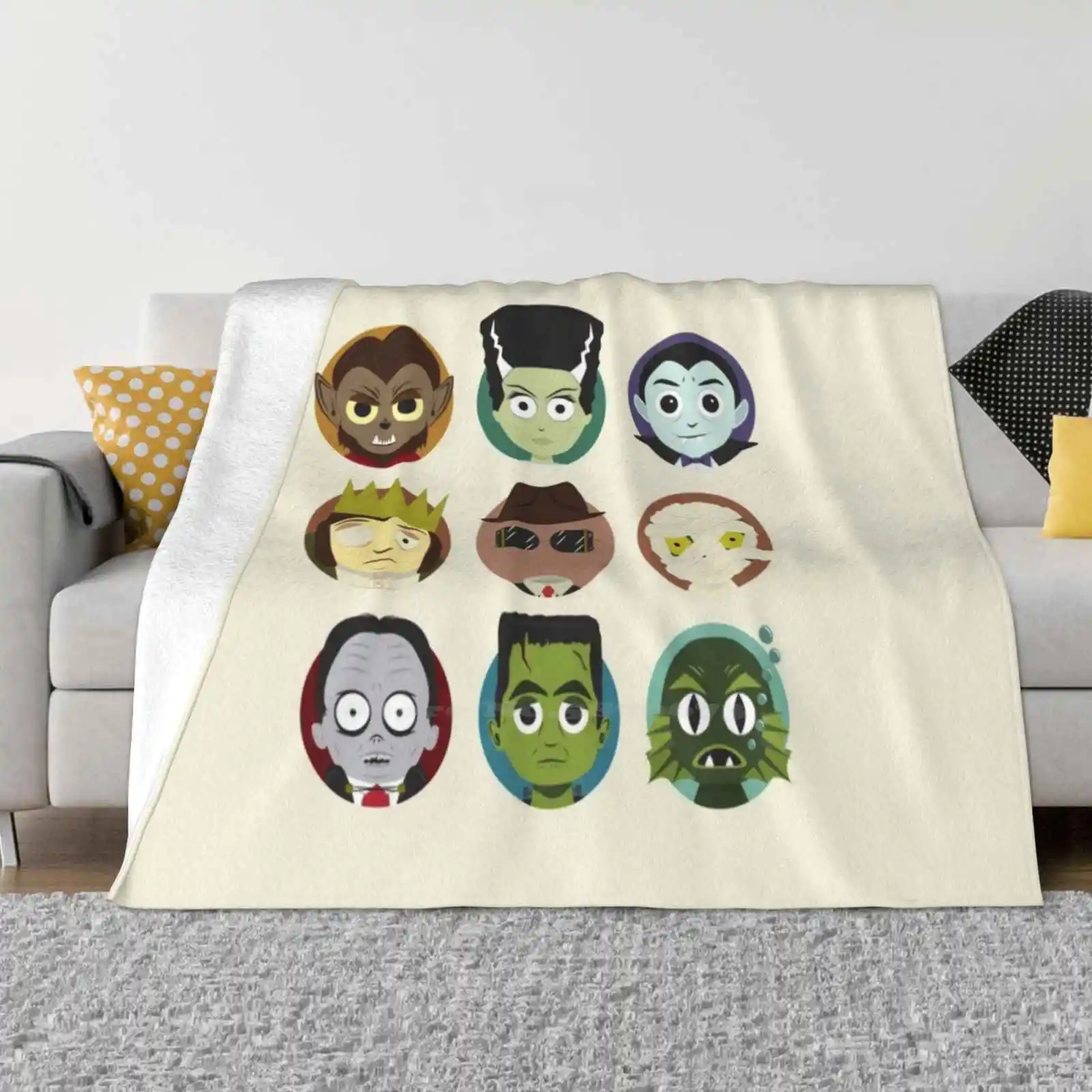 Little Monsters Trend Style Funny Fashion Soft Throw Blanket Universal Monsters Vampire Dracula Wolfman Hunchback Invisible Man