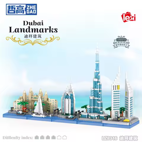 Dubai France Micro Building Blocks Eiffel Burj Khalifa Tower Famous Landmark 3D Model De La Tour Hotel Arabia Mini Brick Toys