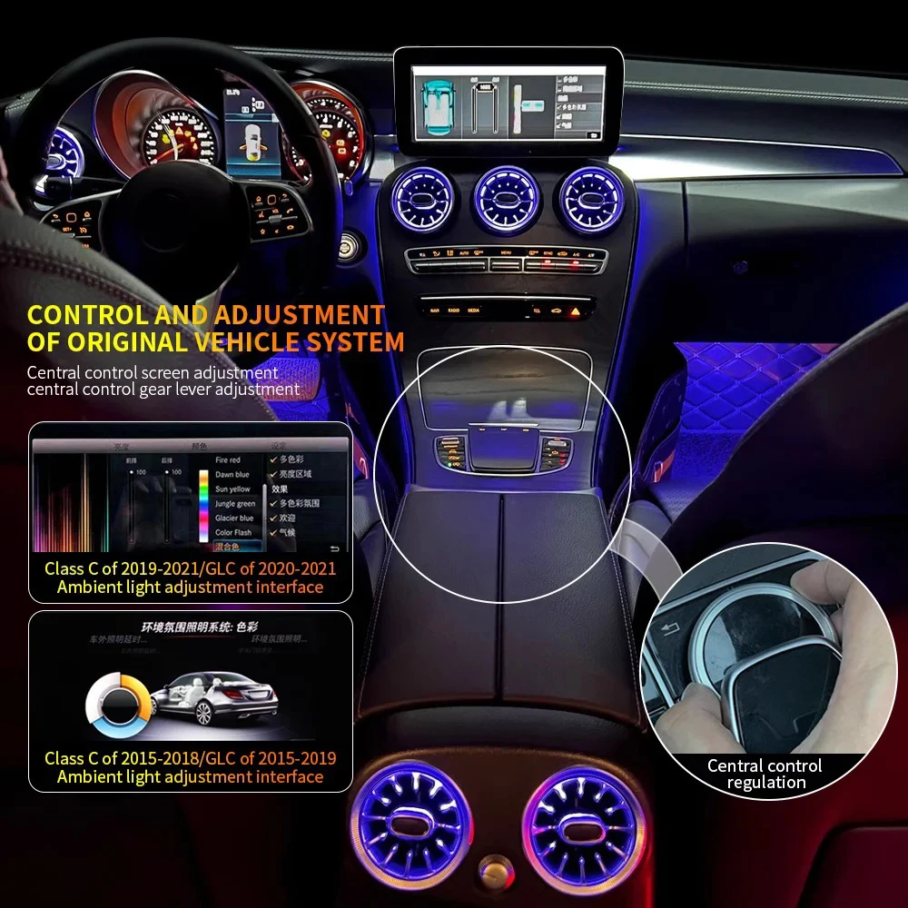 

64-цветная подсветка передних и задних турбинных воздуховодов для Mercedes-Benz C-CLASS W205 GLC-X253 C-Coupe