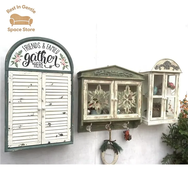 Kitchen hanging cabinet, wall cabinet, wall decoration, balcony double door panel, wood carved flower storage cabinet, wall