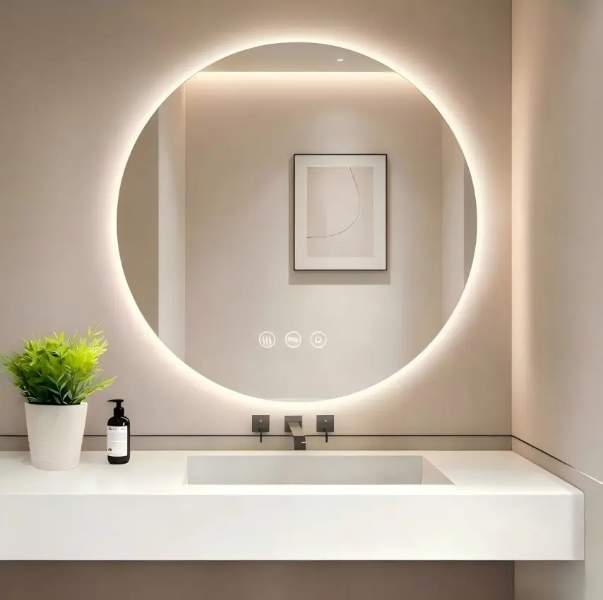 Badezimmerspiegel mit Beleuchtung, Runder Spiegel mit Beleuchtung, 3 Lichtfarben, Dimmbar, Touch-Schalter, Speicherfunktion, Anti-Beschlag, LED Bad Spiegel mit Licht, 60 cm Wandspiegel