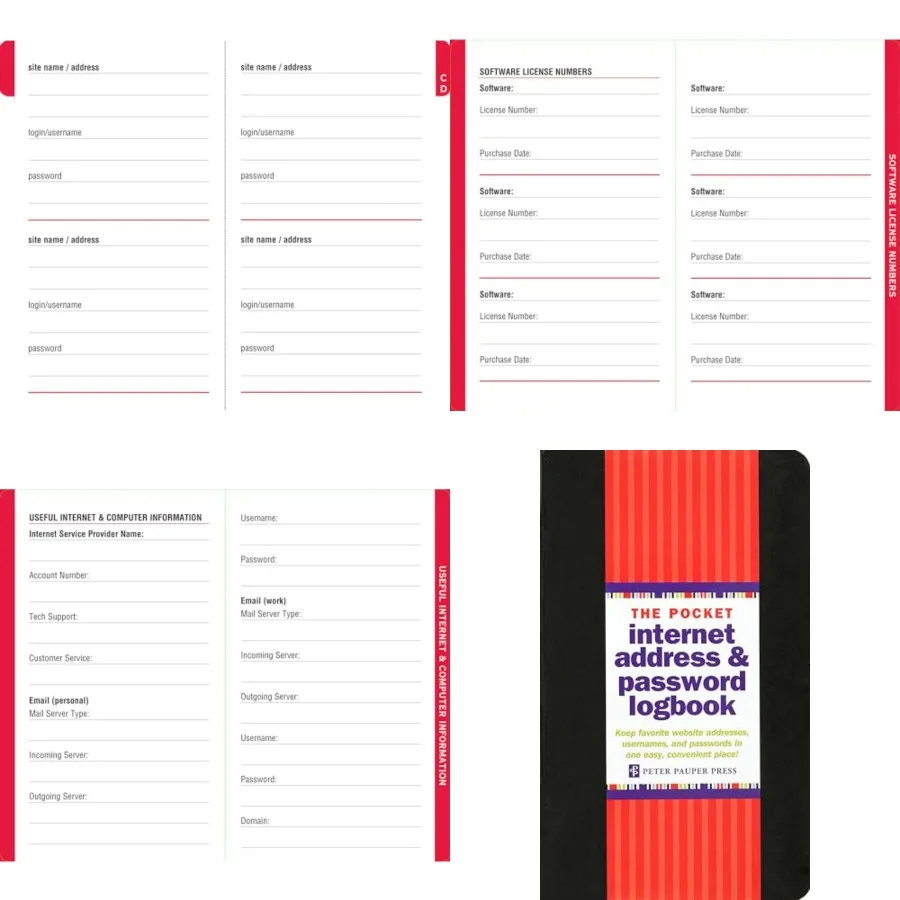 

Pocket-Sized Internet Address Password Logbook removable cover band for security