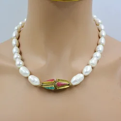 Freshwater pearls, black/white pearl necklace, huge Baroque pearls 12-14MM 18 inches.