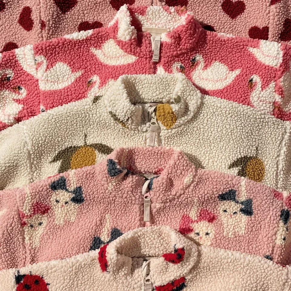 New 2025 Girls Boys Lambswool Beetle Coat Kitten Jackets KS AW Girl Beetle Warm Coats Baby Kid Clothes Children's Outerwear
