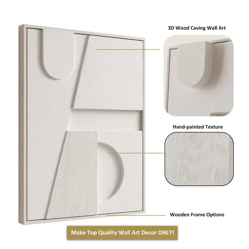 Wholesale 3D Abstract Geometric Wooden Relief Wall Art Sculpture Custom Interior Japandi Handpainted Wood Art Panel Wall
