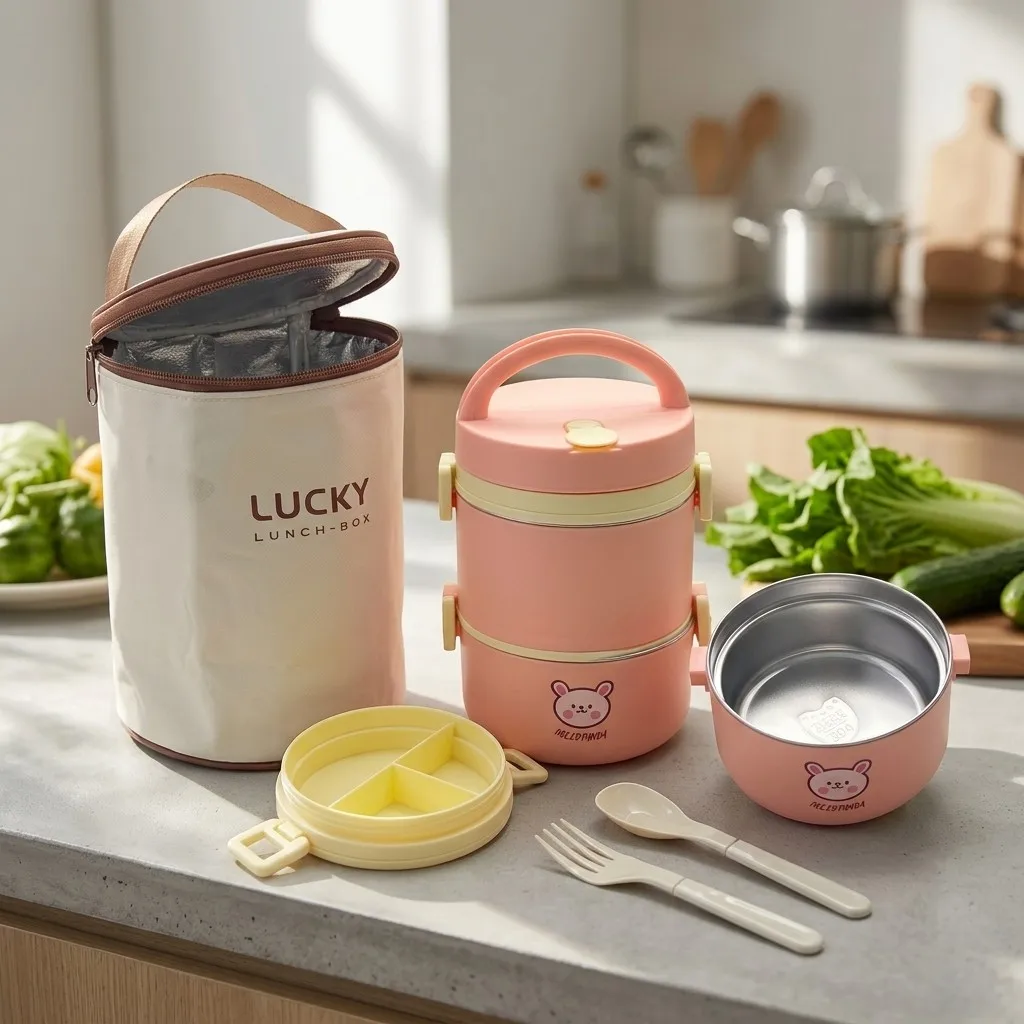 Microwave Safe 304 Stainless Steel Bento Box Thermal Lunch Box Portable Leakproof Insulated Kids Food Container Stackable