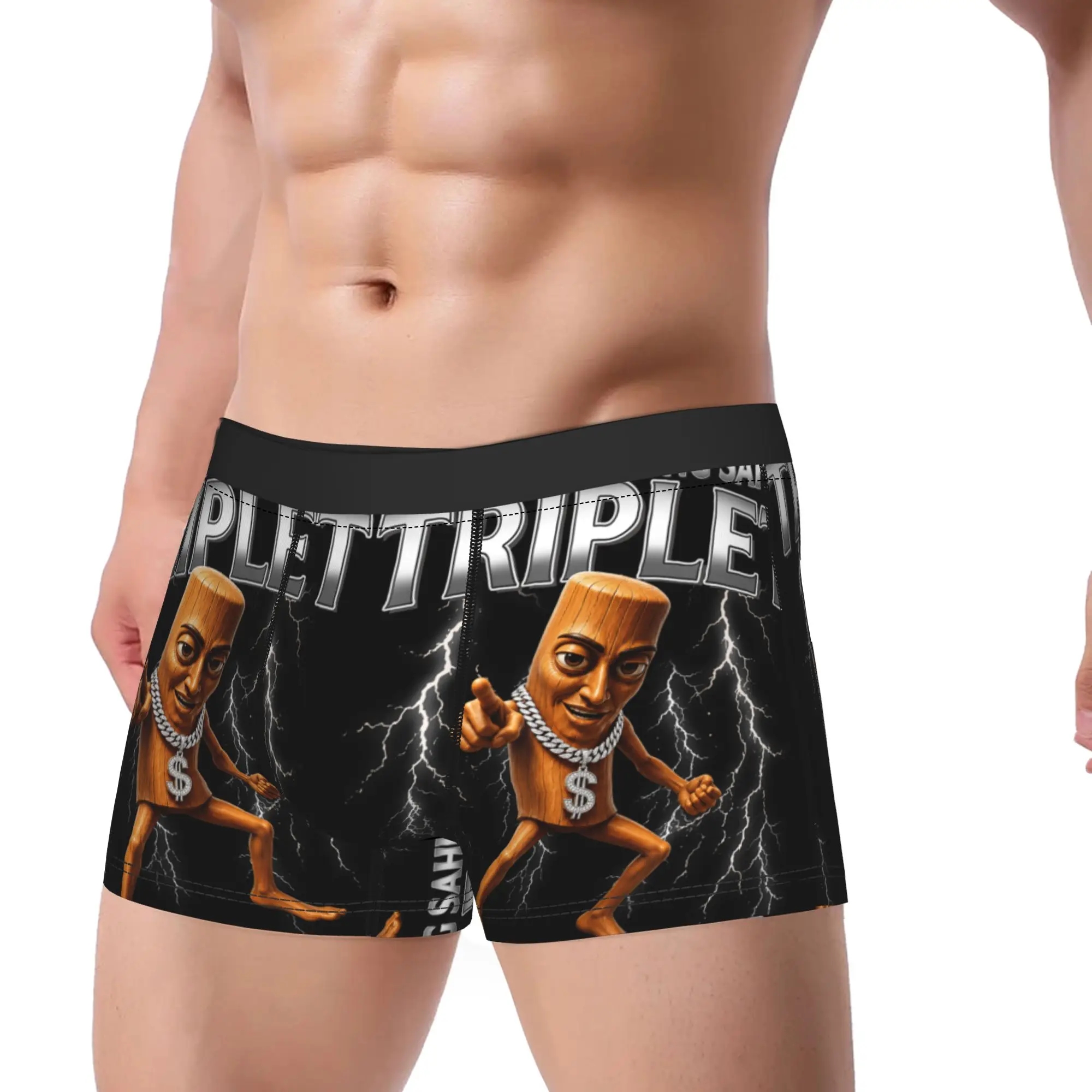 Tung Tung Tung Sahur Triple T Meme Boxer Brief  Underwear Quality Men Breathable Boxershorts Custom Oversize Panties