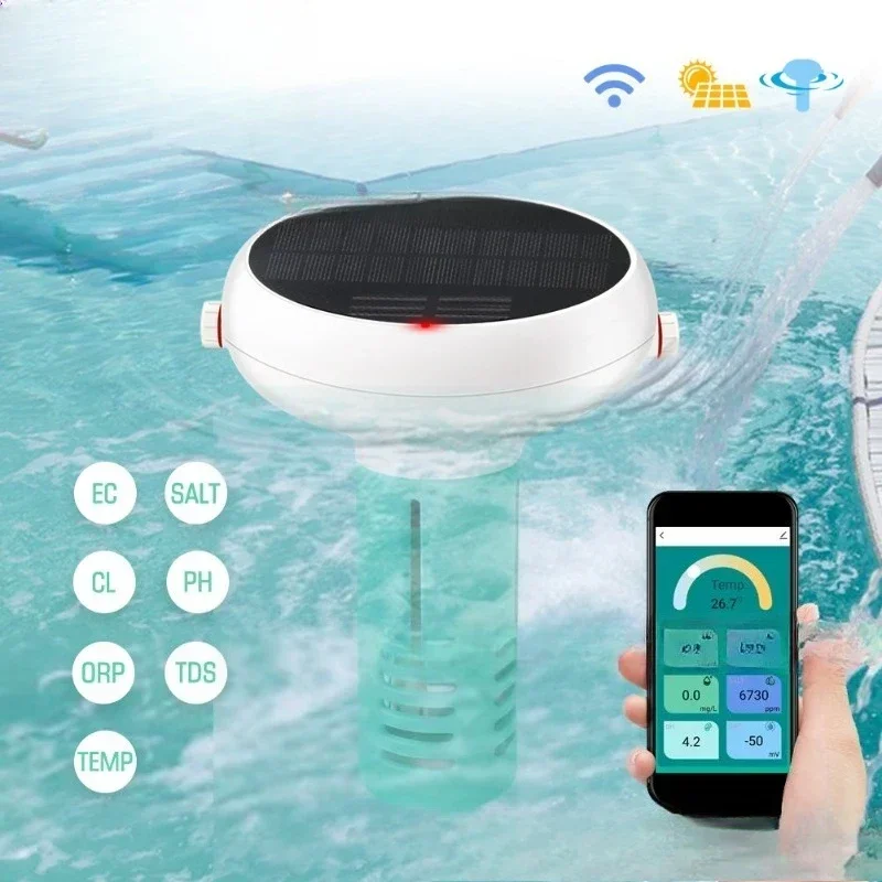 Wireless APP monitoring PH salinity ORP/CL residual chlorine water quality detector, solar swimming pool residual chlorine