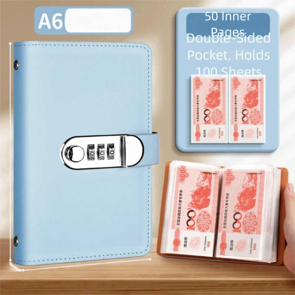 50Sheets Saving Money Binder Portable Refillable Planner Organizer Wallet Storage PU Leather Account Book Stainless Ring Binder