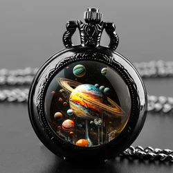 Planet World Design Glass Dome Quartz Pocket Watch With Durable Chain Arabic Numeral Dial For Men And Women Creative Gifts