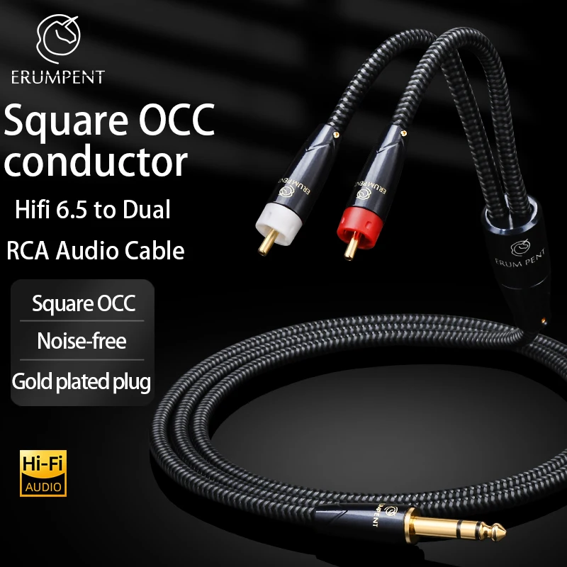 

HiFi 6.5 to 2RCA Audio Cable Square Core Copper Noise Free Gold Plated Plug 6.5mm TRS Jack to 2RCA Cable for Amplifier Guitar