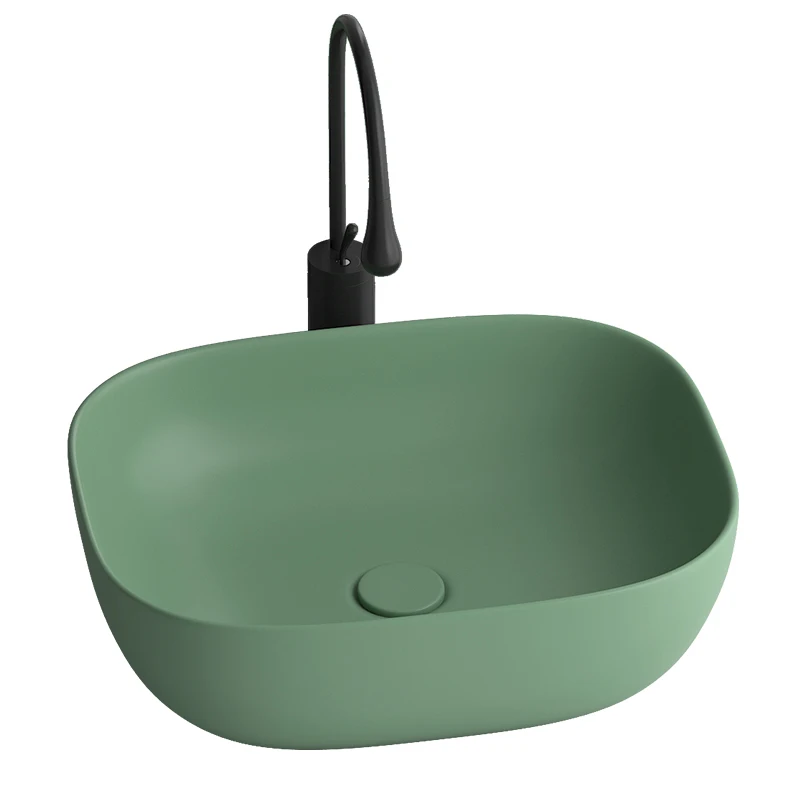 Grey countertop washbasin on stage, creative single basin washbasin, ceramic washbasin