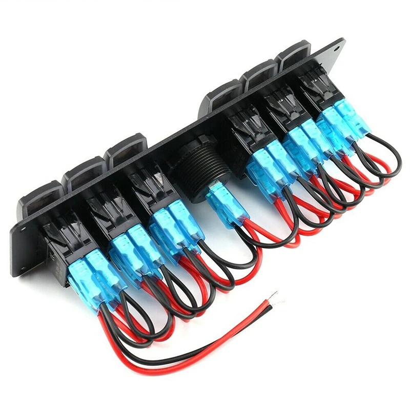 12V 6 Gang Toggle Rocker Switch Panel Colorful LED Voltmeter For RV Car Marine Boat Switch Panel Led Switch Panel Auto