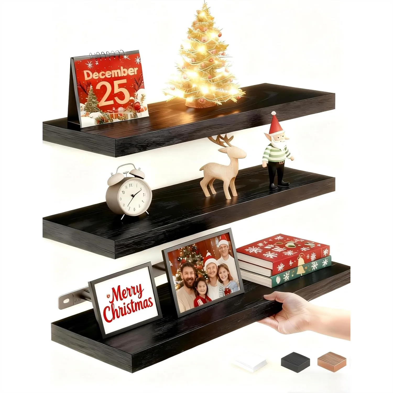 

Floating Shelves for Wall, 15" Rustic Wood Deep Shelves with Invisible Brackets for Decor & Storage, Set of 3