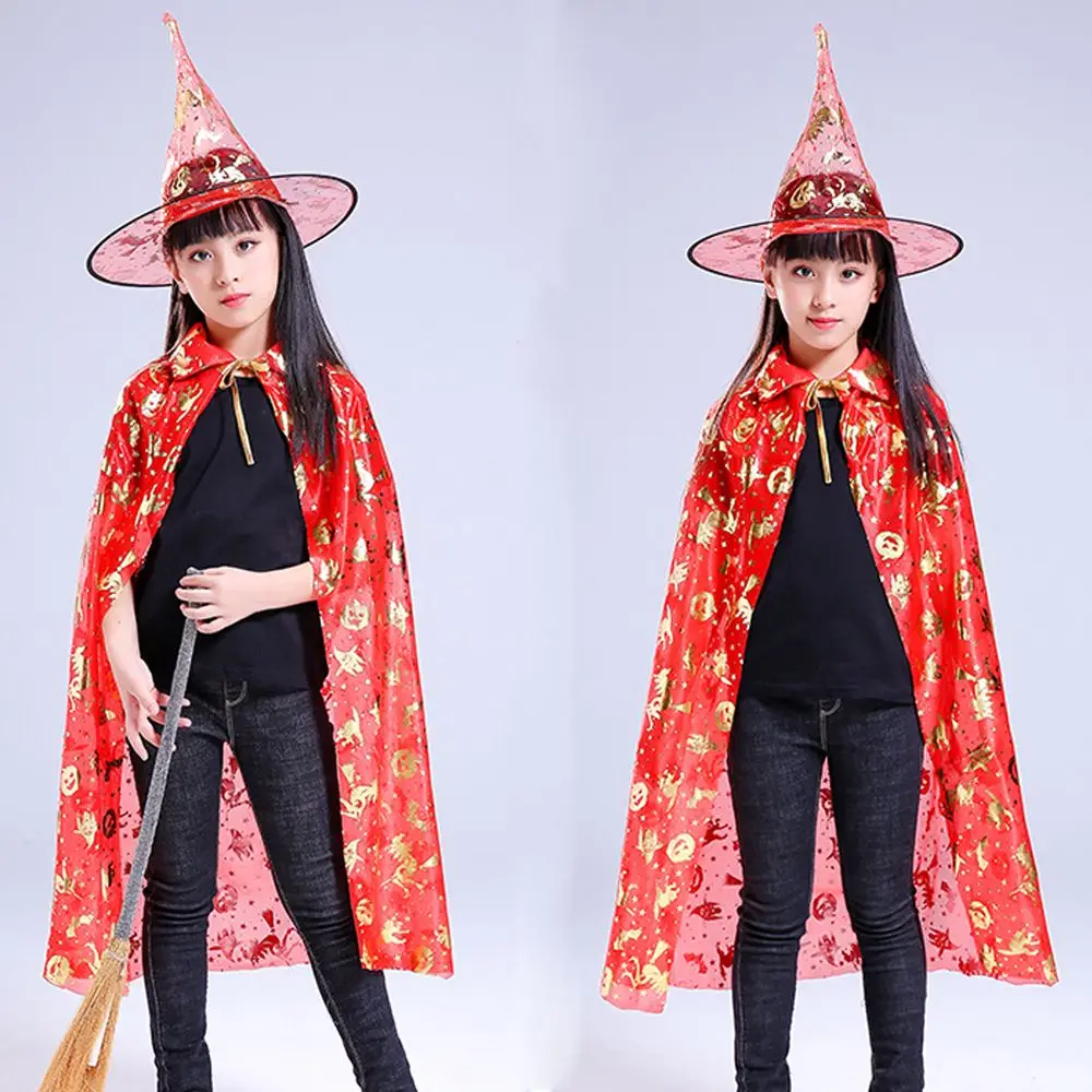 Gorros de bruja para niños y niñas, sombrero de murciélago, disfraces aterradores de calabaza, disfraces de Cosplay para niños, conjuntos de capa de Halloween, ropa de actuación