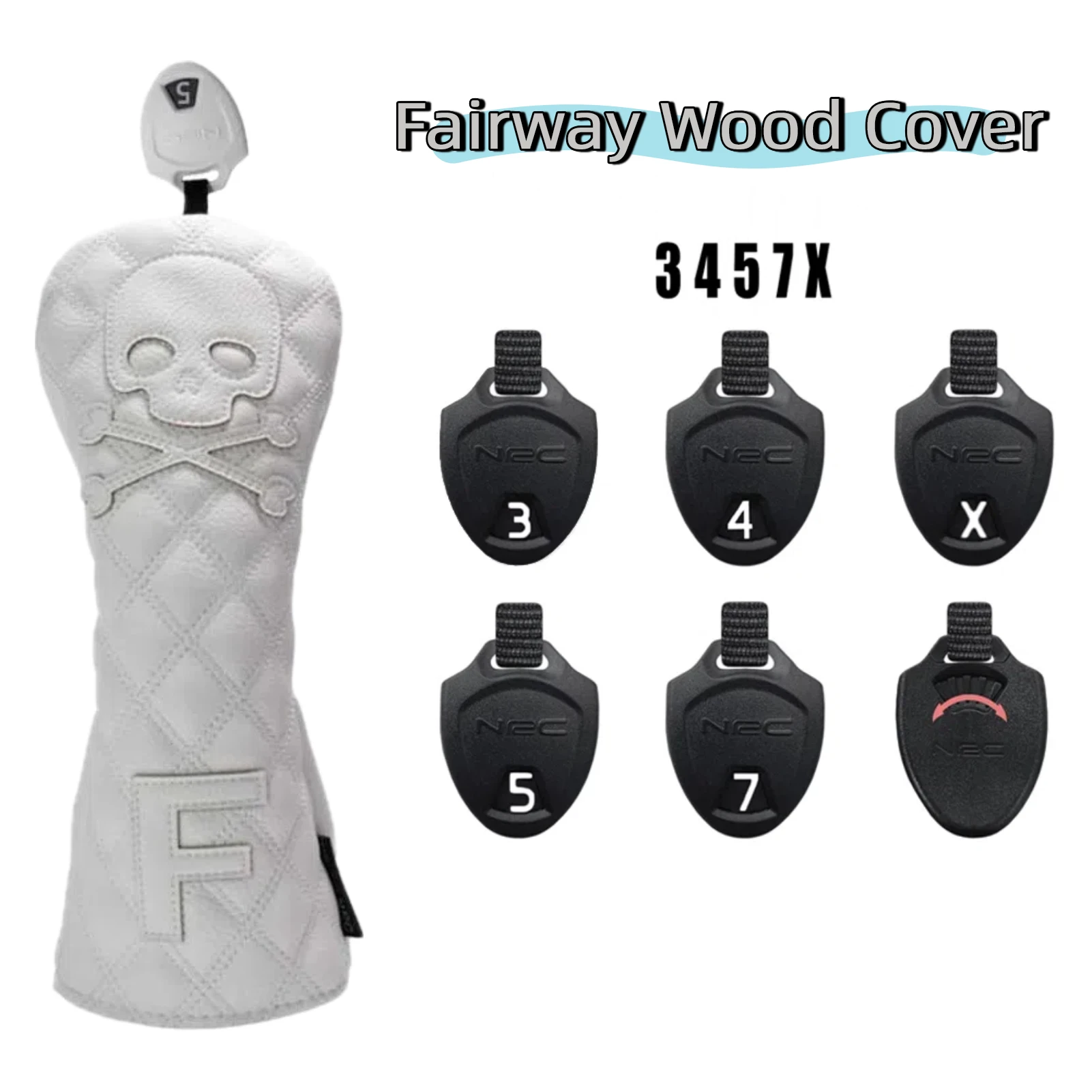 HELLO NRC Golf Club Headcover Driver Fairway Wood Hybrid Head Covers PU Pelle Impermeabile 460cc Skull Nero Bianco 1 pz