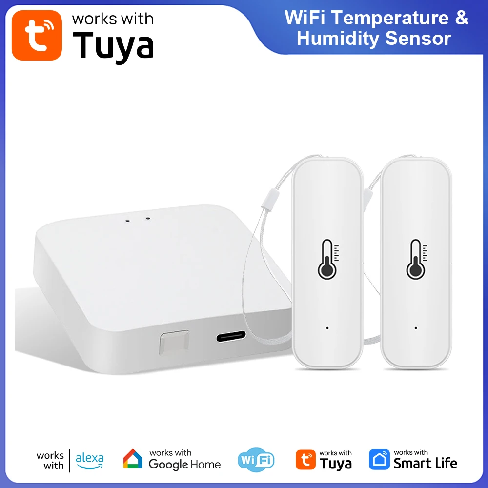 

2025 Tuya Wi-Fi Gateway and 433mhz Thermohygrometer WiFi Temperature Humidity Sensor Smart Thermohygrometer Kit with App Alert