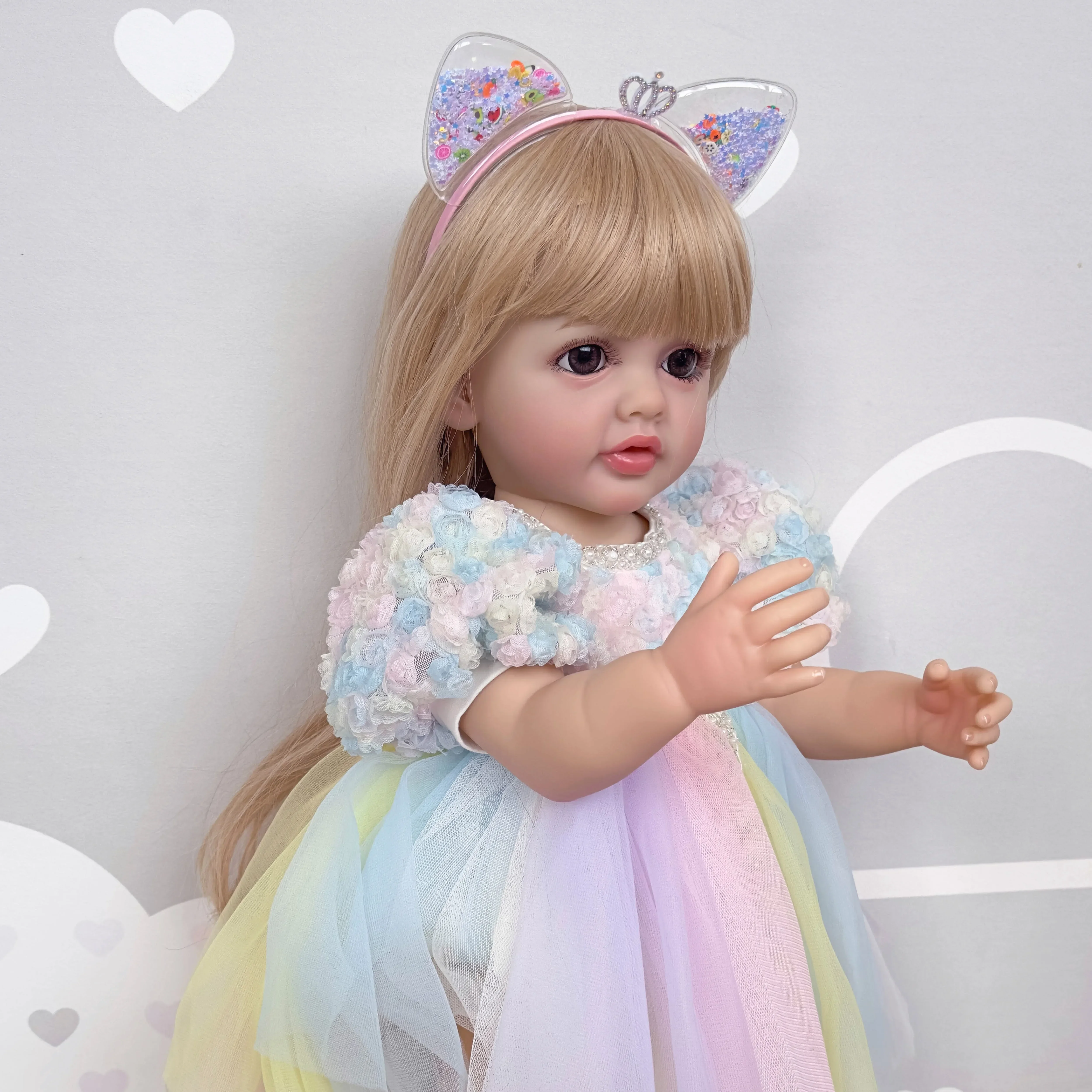 22inch Betty Newborn Full body Silicone Vinyl Reborn Lifelike Toddler Stand Girl Doll Princess with Long Blond wig Hair